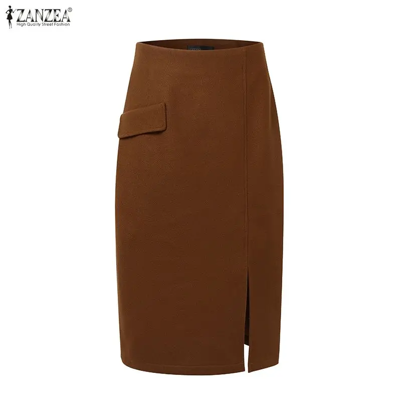 

Элегантная юбка-карандаш ZANZEA для женщин, однотонная юбка миди с высокой талией и разрезом, модная повседневная юбка для вечеринок, уличная одежда