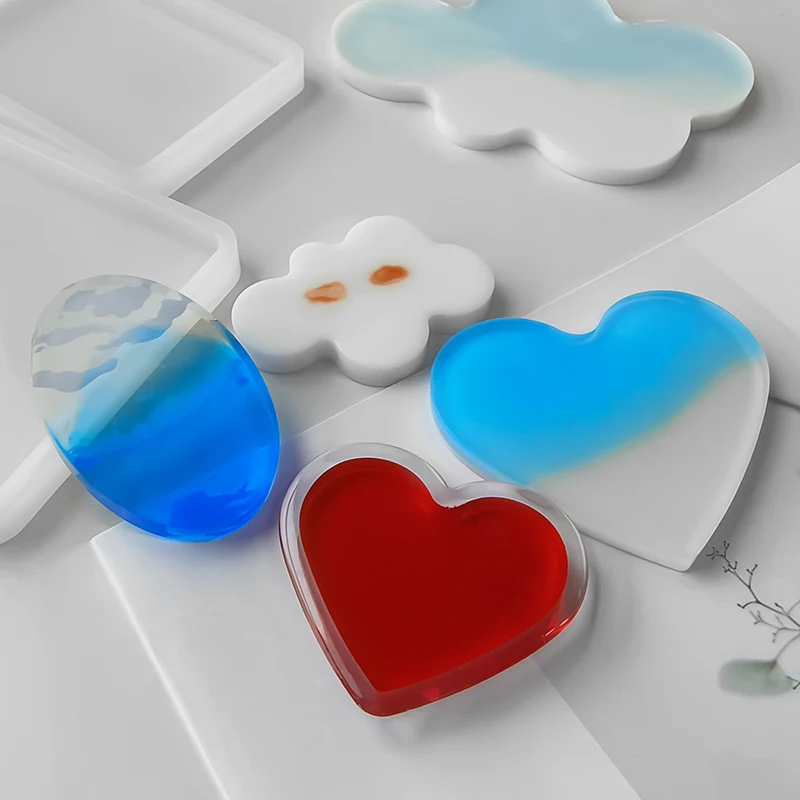 DIY Drop Gel Coaster Silicone Mold Circular Heart Cloud Shape Resin Plaster Storage Tray Molds Homemade Coaster Mould