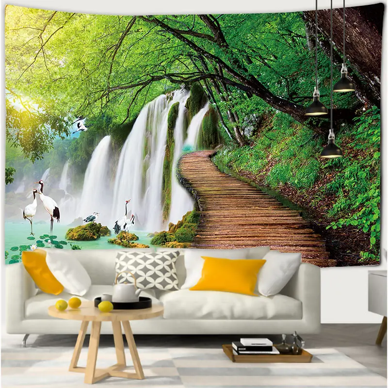 Landscape Forest Waterfall Tapestry Tree Tapices Room Wall Art Home House Bedroom  Aesthetic Decor For 2023  Y2k Arazzi Hanging