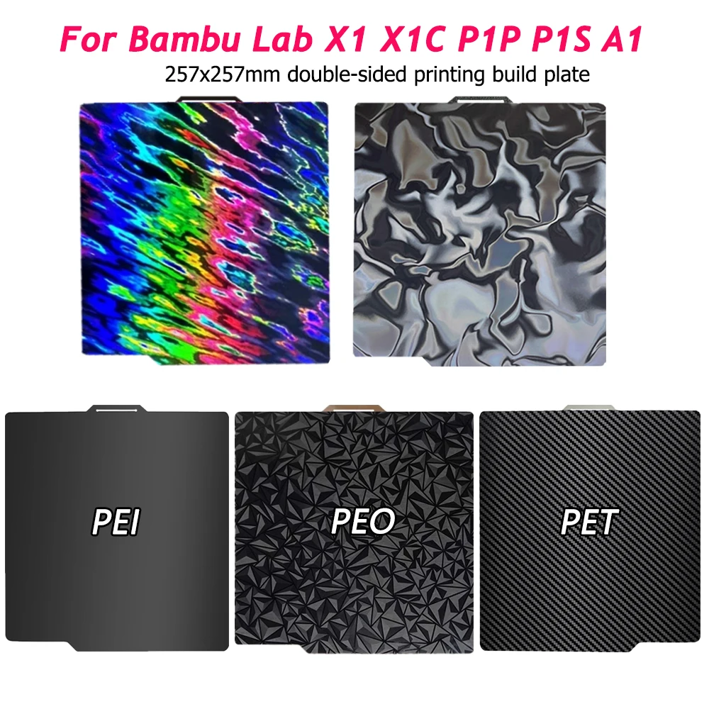 

257x257mm for Bambu Lab A1 X1C Build Plate Bambulab P1S P1P PEI Sheet PEO PET Hot Bed Spring Steel Sheet for Bambu Lab X1 Carbon