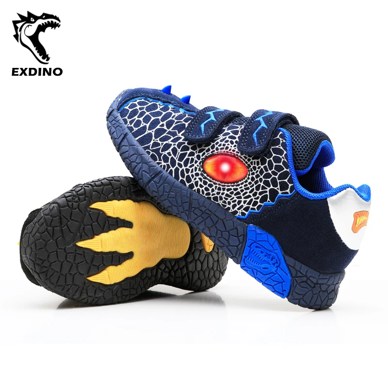 EXDINO-LED Tênis light up glowing para crianças, calçados piscando para crianças pequenas, calçados esportivos casuais para meninos, primavera e