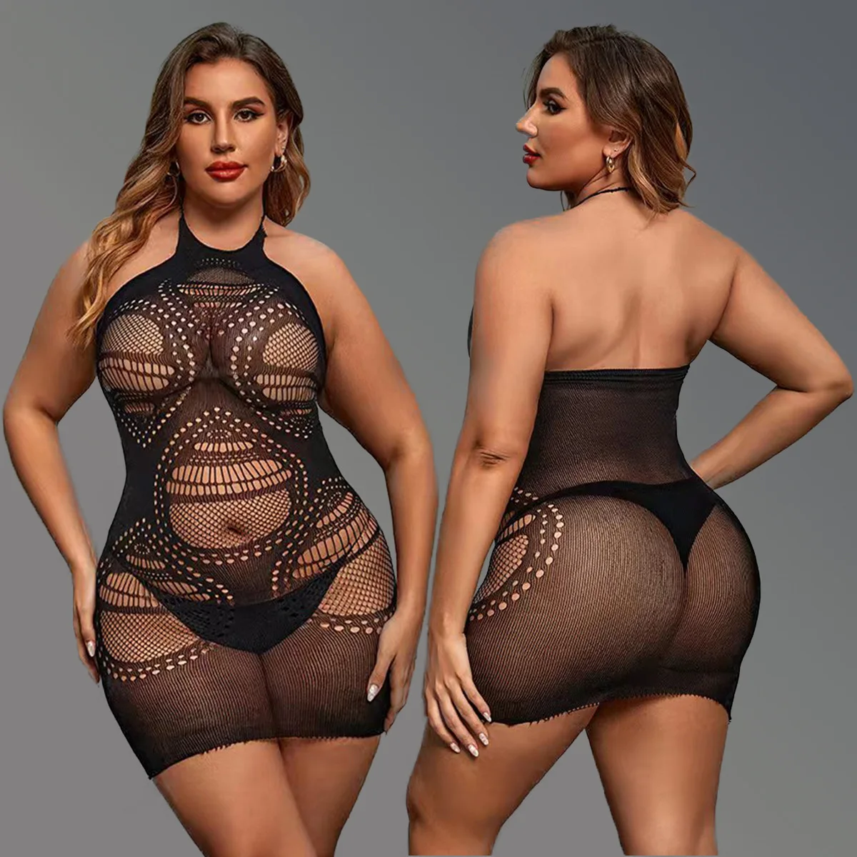 

Europe Cross-border Neck Halter Hot Girl Bag Buttock Uniform Small Chest Hollow Sexy Seductive Underwear Net Clothes