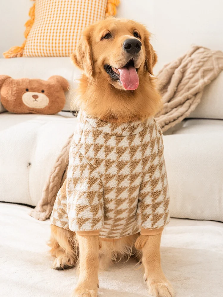 Dog Apparels Houndstooth Coat Fashionable Sweater Costume Big Winter Vest Pet Shirt Large Sized Warm Pajamas Soft Fleece Clothes