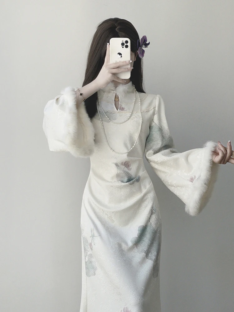 

Новое улучшенное китайское платье Ting Yue Ling 2026 для девочек: элегантное, красивое, осенне-зимнее, с длинным рукавом, высокого класса