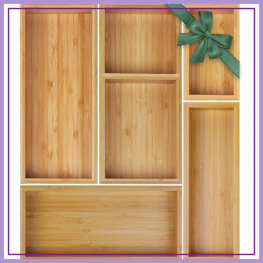 Juego de 5 Organizadores de Cajones de Bambú, Bandejas de Almacenamiento Multiusos para Cocina, Baño, Escritorio, Maquillaje, Joyería, Utensilios