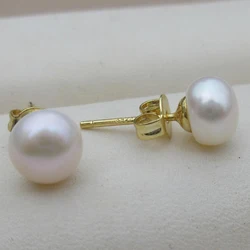 Charming AAA Akoya Natural Pearl Stud Earrings 7-8mm round White Bright Color Beads Elegant Daily Wear Jewelry