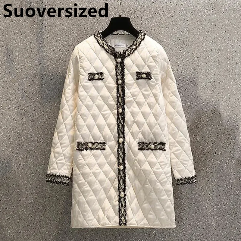 Winter Mid-length Cotton Padded Parkas Thick Warm Women Overcoat Elegant Lightweight Long Outerwear Korean Luxury Quilted Coats