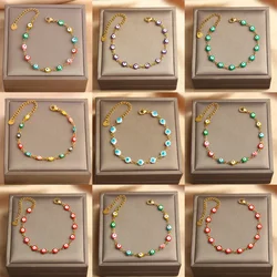 Stainless Steel Turkish Evil Eye Enamel Bead Bracelet For Women Girls Blue/Red/Green/Purple Lucky Turkish Eye Bracelets Jewelry