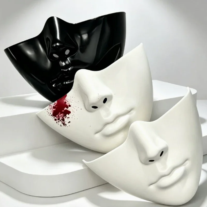 Kreative Punk Halbgesichtsmaske Halloween-Requisite Masken-Zubehör Cosplay Party Karneval Fasching Kostüm-Requisiten Weiße Schwarze Blutmaske – Detail 10