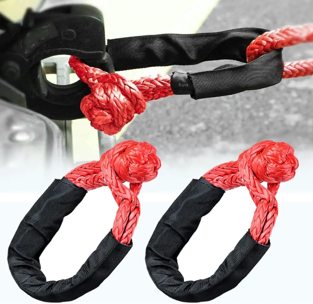 55000lbs Winch Rope Synthetic Soft Shackle+Recovery Ring Set Rugged Shackles With Protective Sleeve for Truck Vehicle Recovery