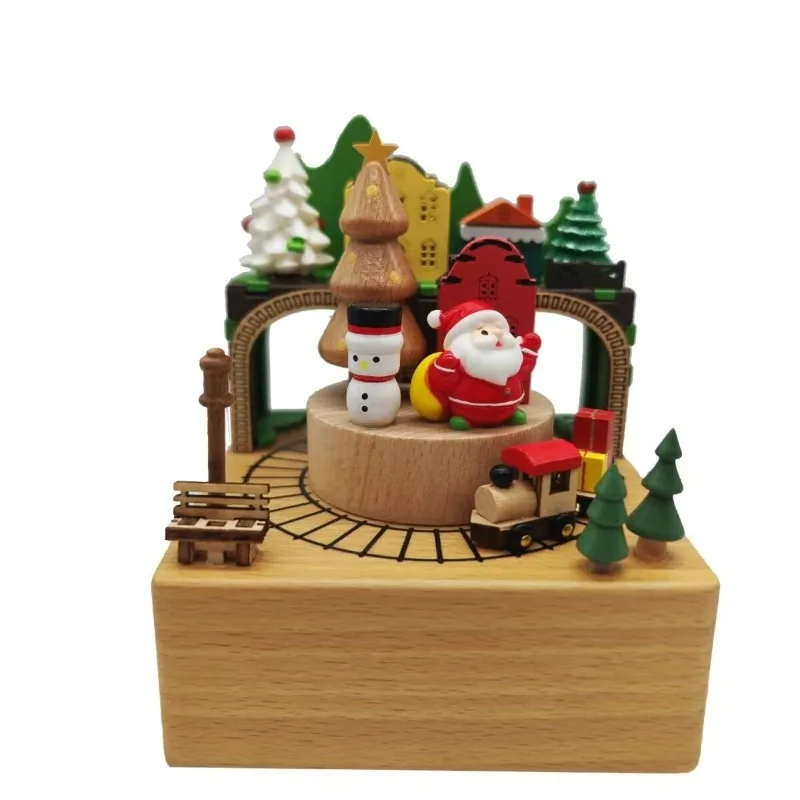 Running Panda Family Wooden Music Box Creative Hand Wind-up Arts and Crafts Tabletop Decoration Rotating Music Box