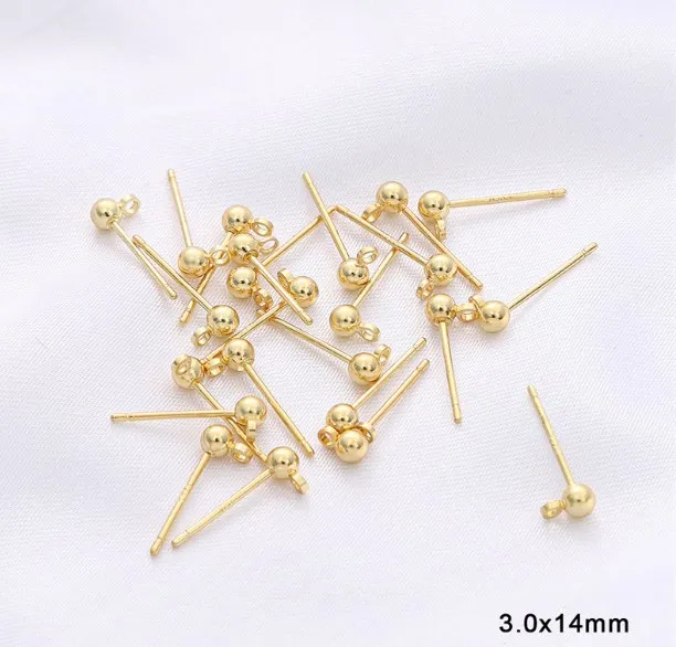 1pair DIY handmade earrings accessories material brass metal 14K gold plated  ball beads post  hook earring fitting