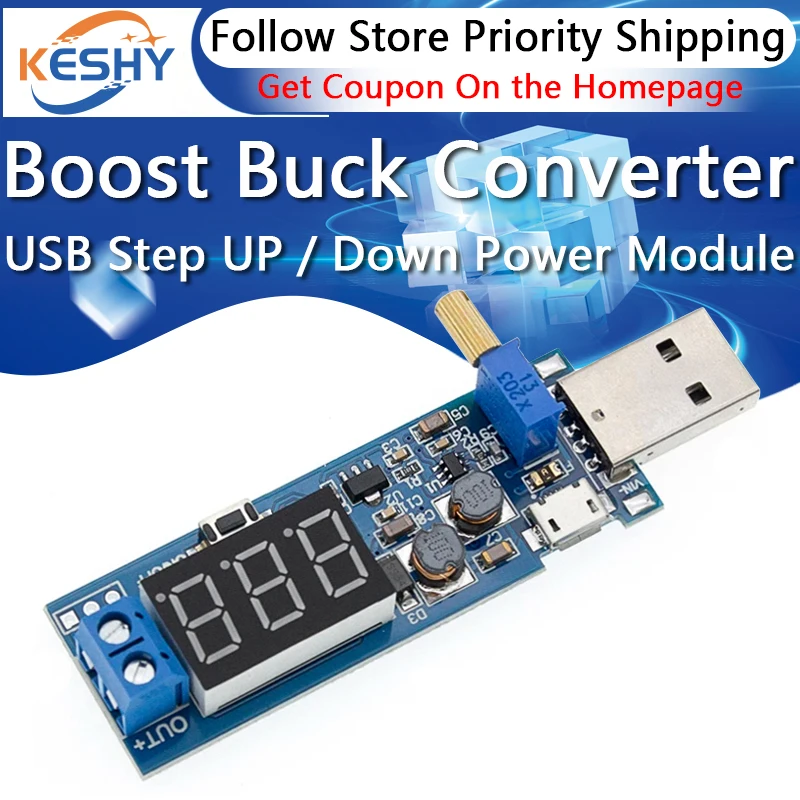 Boost Buck Converter USB Step UP / Down Power Supply Module DC-DC 5V to 3.3V / 12V Adjustable Out DC 1.2V-24V