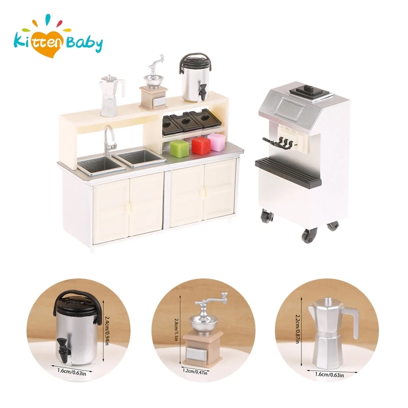 1:12 Dollhouse Miniature Beverage Shop Workbench Simulation Blender Coffee Grinder Toaster Oven Ice Cream Machine Model DIY Toys