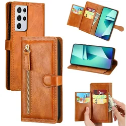 Zip Leather Flip Case for Samsung S24 S23 S22 Ultra S 21 Plus S20 FE 5G Luxury Coque Galaxy A55 A54 A34 S10 24 A35 A25 S25 Ultra