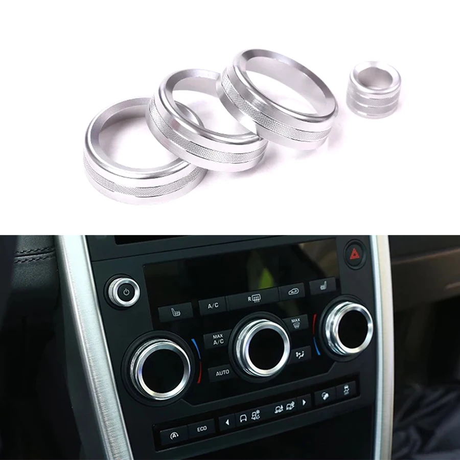 4Pcs Center Air Conditioning Volume Knobs Audio Circle Cover Trim Car Ring For Land Rover Discovery Sport 2015 2016 2017 2018
