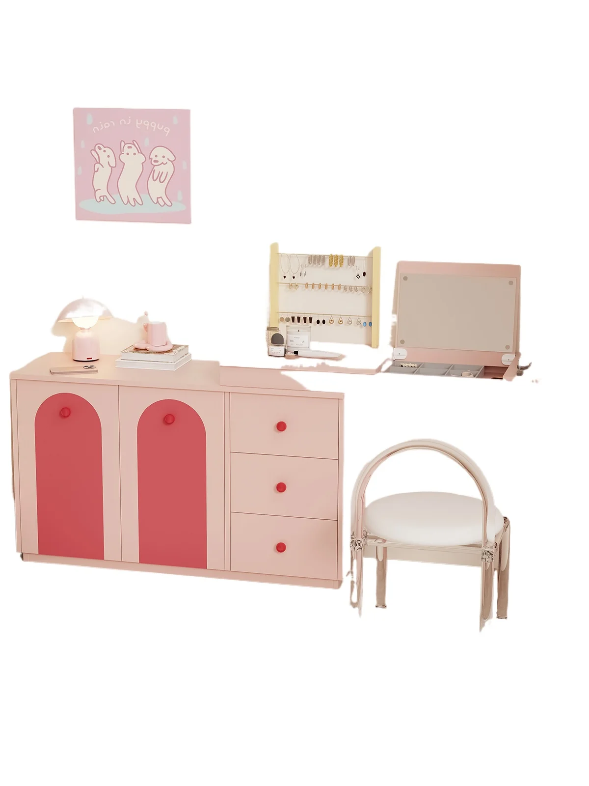 

Pink 2-in-1 dresser, dopamine bed end storage cabinet, master bedroom telescopic dressing table, drawer in one
