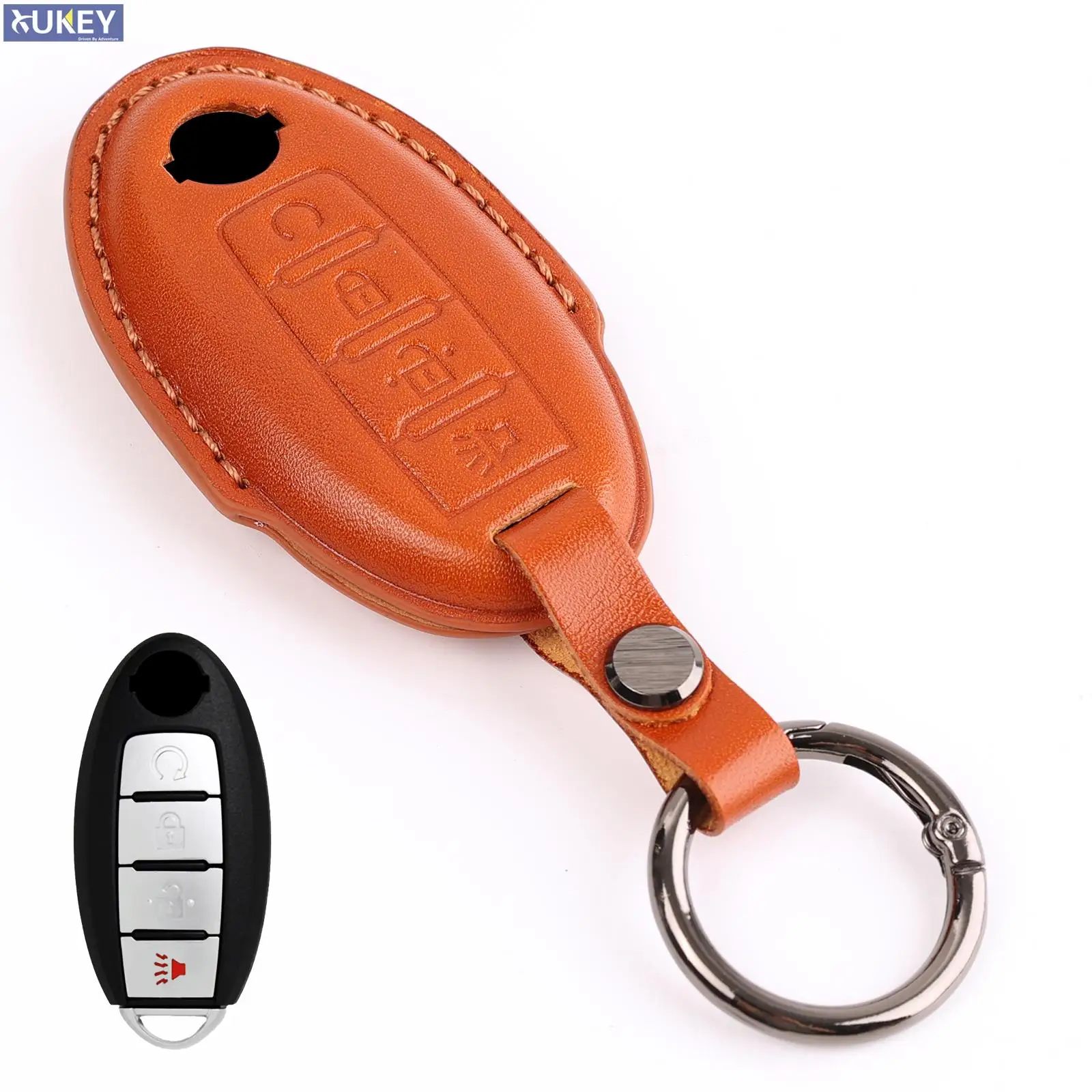 For Nissan Murano Rogue Sentra Altima Versa Maxima Titan 2017 2019 4 Button Genuine Leather Remote Key Case Cover Shell Chain