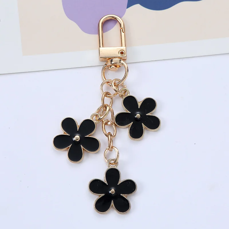 Fashion Small Fresh Color Enamle Flower Keychian for Women Girls Sweet Double Side Flower Key Chain Bag Car Key Pendant Jewelry