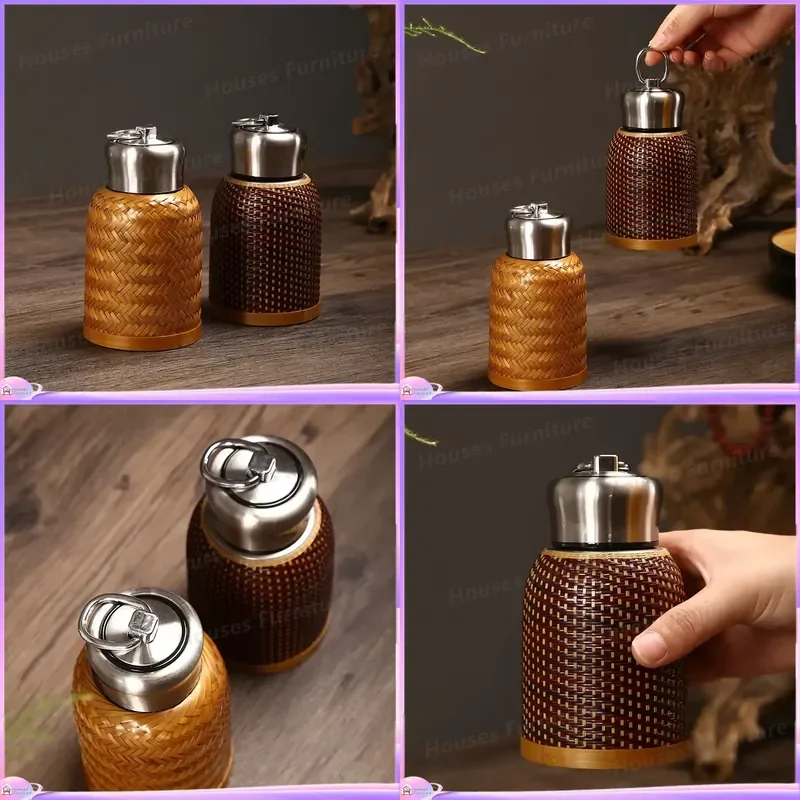 Hand Woven Bamboo Thermos Cup 304 Stainless Steel Mini Portable Travel Mug Creative Insulated Water Bottle for Outdoor