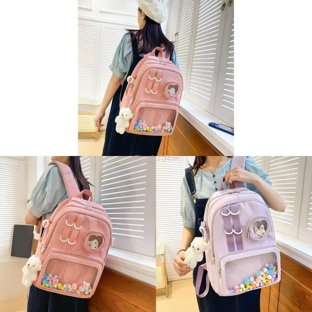 

Y1UB 2023 Backpack Nylon Bookbags for Girl Student Versatile Rucksack Double Strap Shoulder Bag Travel Bags Clear Pocket Bag