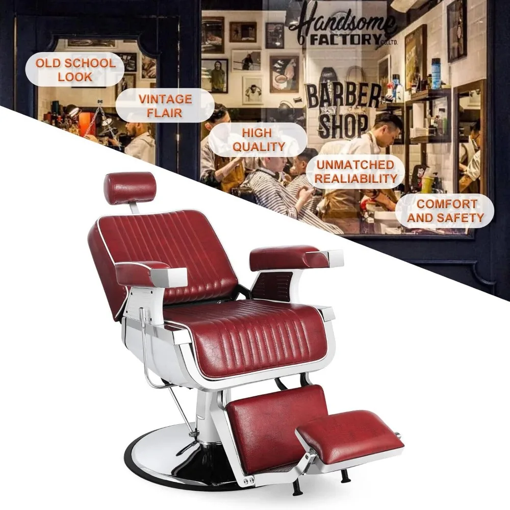 Silla de barbero reclinable hidráulica de alta resistencia, silla de salón, sillas de peluquero para estilista de pelo, silla de tatuaje, equipo de salón de barbería (rojo)