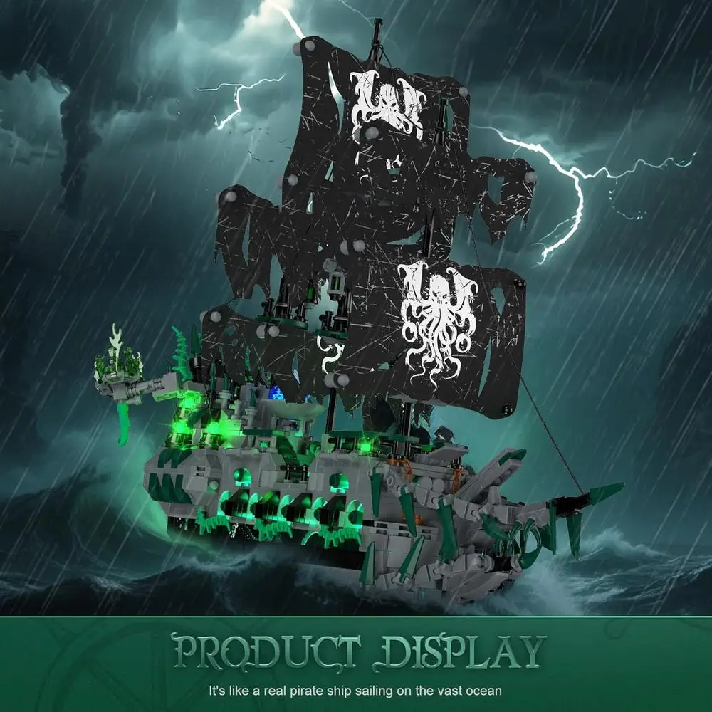 Set di blocchi da costruzione per nave pirata da 1100 pezzi con luce, ideale per adulti e bambini, perfetto arredamento per l'home office e regalo di compleanno