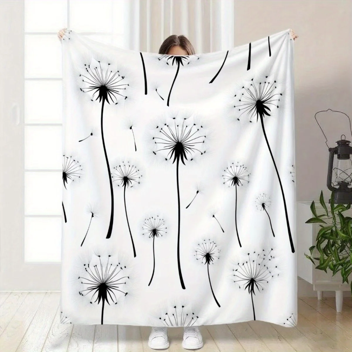 Aesthetic Dandelion Print Throw Blanket Cozy Sofa Couch Decor Minimalist Boho Nature Fleece Warming Winter Fall Gift Bed Blanket