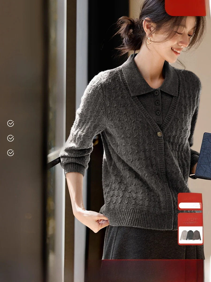 

ay Knitted Sweater with Twist Flower Design for Women Ele Straight Cut Long Sve Warm Office Commute Suitable Autumn ...