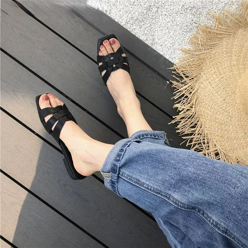 New Women Brand Slippers Summer Slides Open Toe Flat Casual Shoes Leisure Sandal Female Beach Flip Flops Big Size 41