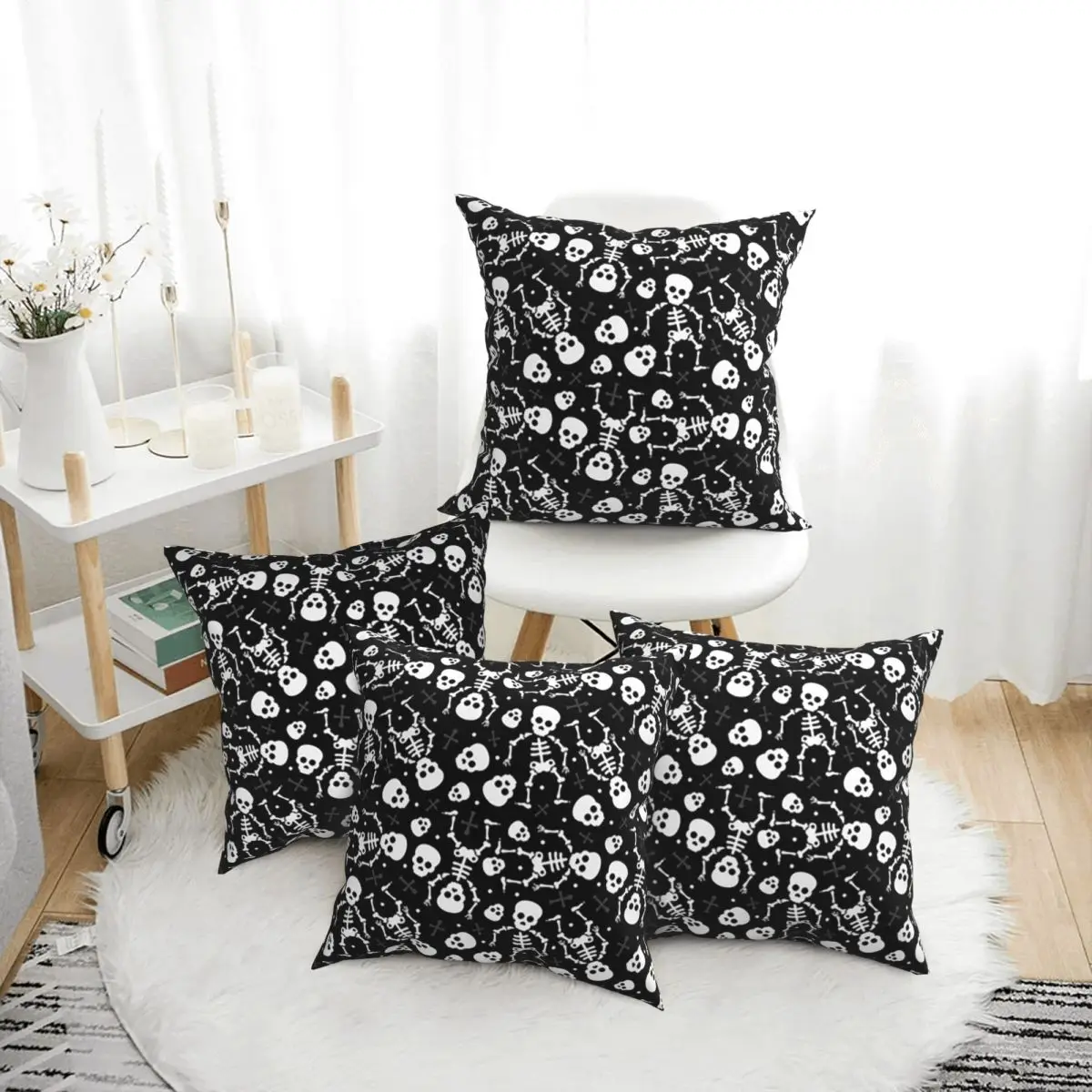 

Skull Floral Rose Thorn Gothic 4pcs Square Pillowcase Pillow Cover Cushion Decor Comfort Throw Pillow for Home Bedroom