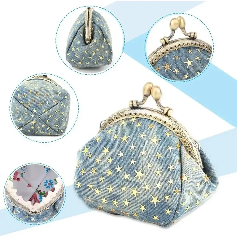 

Wallet for Women Five-Pointed Star Coin Purse Denim Change Pouch Wallets Buckle with Kisslock Clasp Coin Holder Clutch Handbags