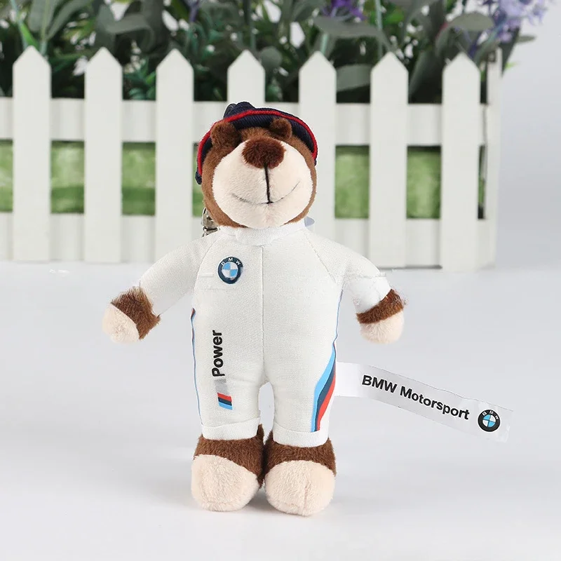 Plush Doll Keychain White Racing Bear Small Pendant for BMW X1 X2 X3 X5 X4 X6 X7 G30 G20 G32 G11 G12 F40 F30 F20 F10 F34 F07