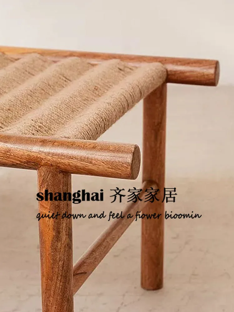 Nordic solid wood woven bedside stool bedroom bench
