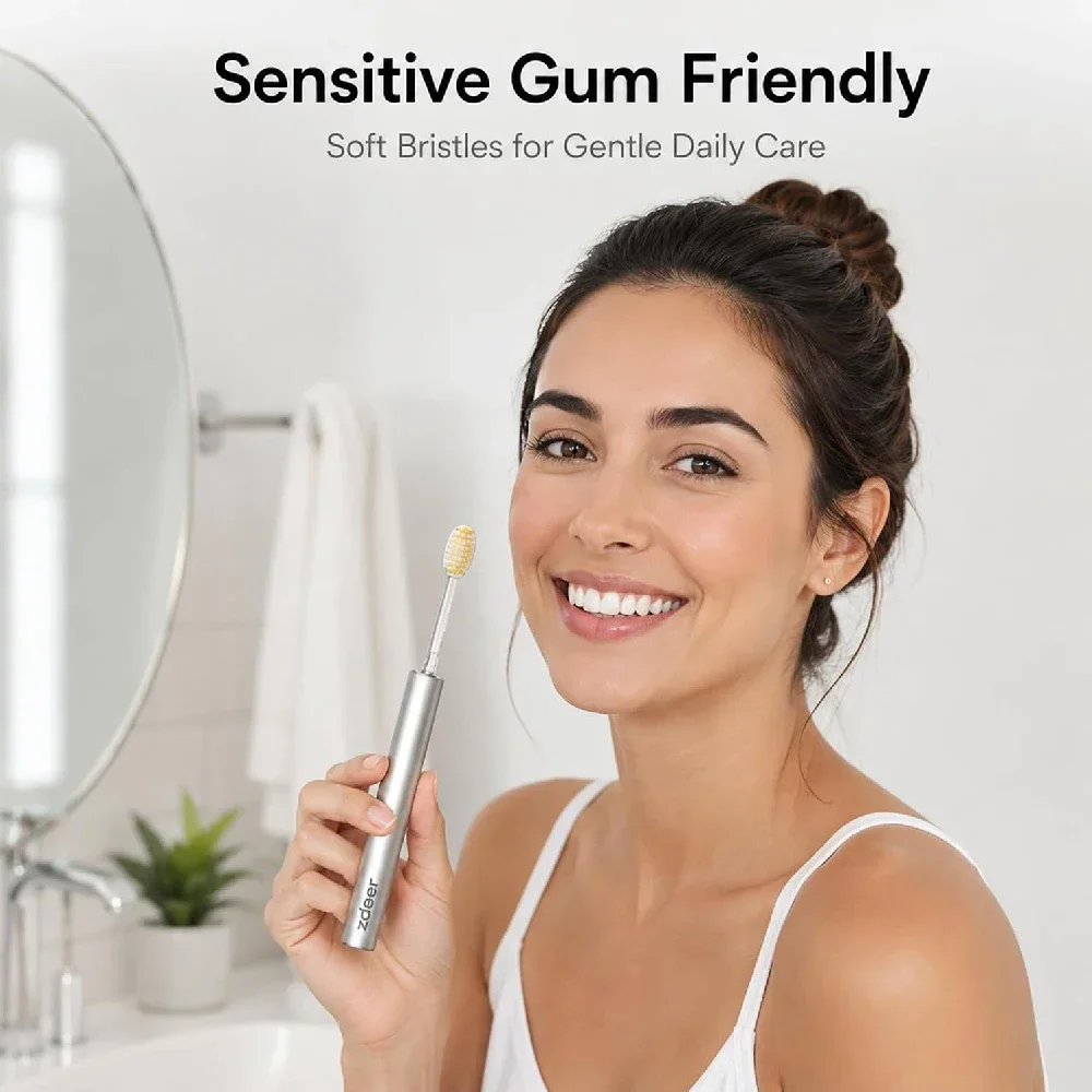 Women Special Manual Toothbrush by ZDEER, Thin Metal Brush Body, Ultra-Gentle, Eco-Friendly Reusable Oral Care Tool