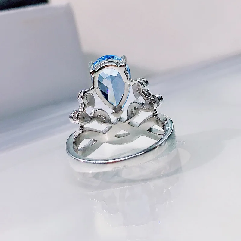 Crown Shape Wedding Ring for Women 925 Sterling Silver Blue Topaz Elegant Luxury Anniversary Birthday Gift Aquamarine Jewelry
