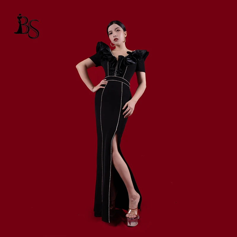 Bai Sha Luxury Evening Dress Custom Fashion Prom Dress Slim Fit Hip Wrapping Vestidos De Festa Lifewear Evening Gown H1378