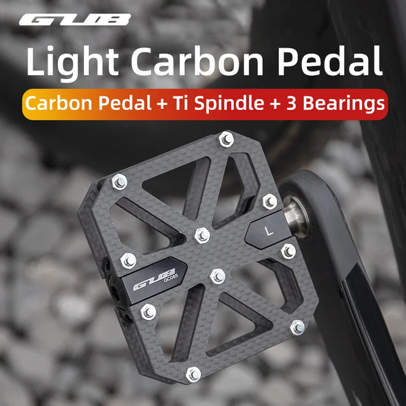 GUB GC085 Bicycle Pedals Carbon Fiber 3-Bearing Aluminum Pedals for MTB Road Lightweight with Anti-Slip Pins Bike Accessories