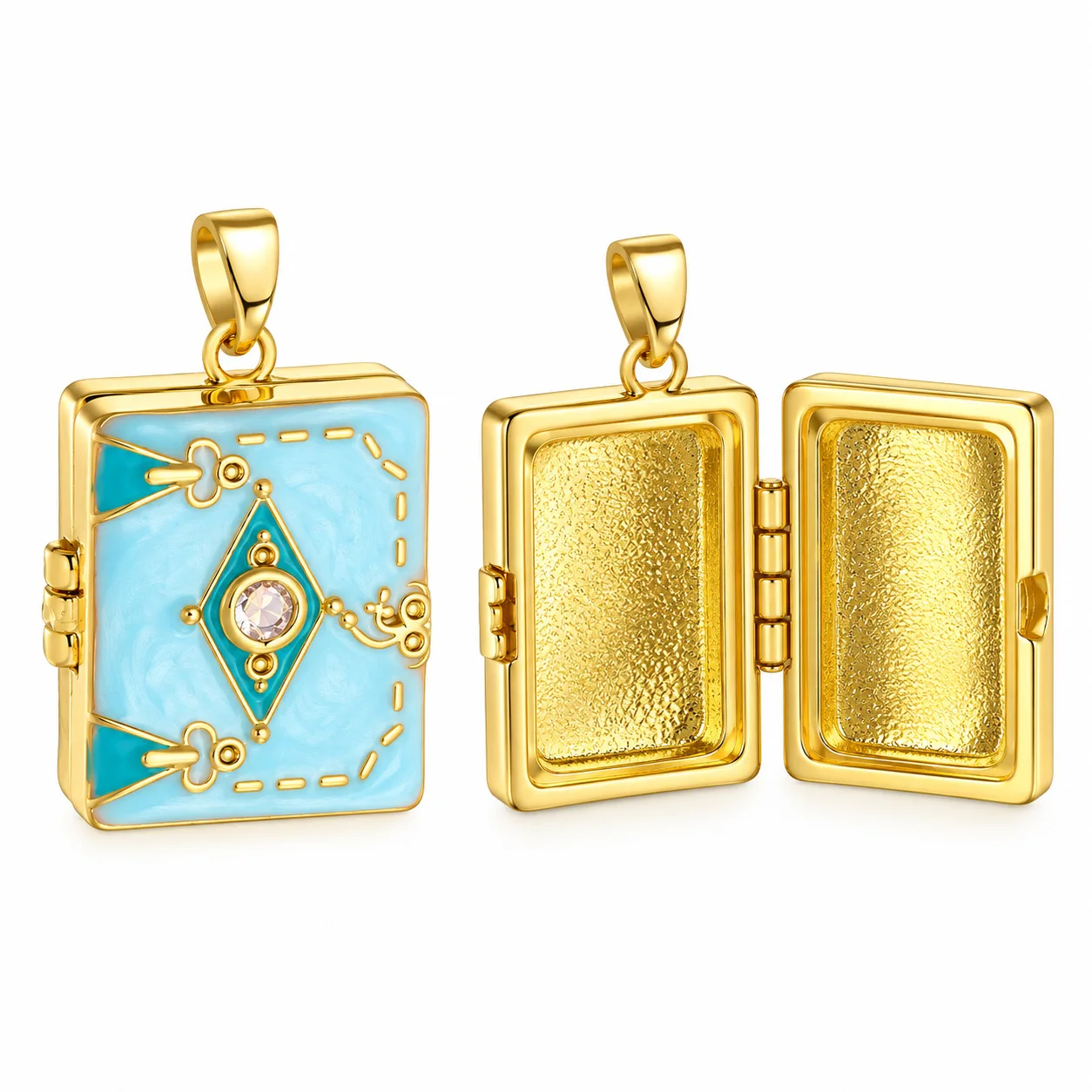 Square Photo Locket Pendant Book Flip Cover Memory Frame Charm with Fake Crystal for DIY Necklace Keychain Jewelry Making
