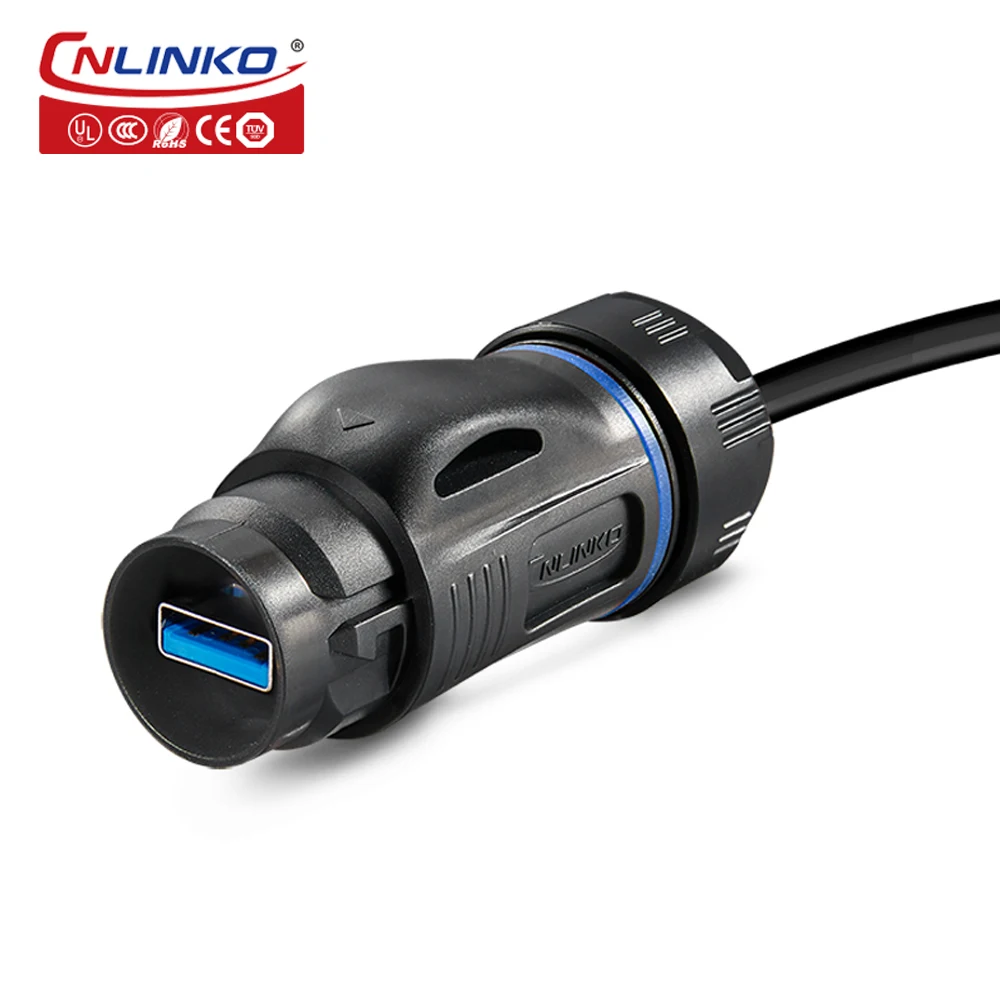 CNLINKO M24 Waterproof Solder USB Connector USB 3.0 Data Transfer Male Plug with Extended Cable Female Socket Charging Connector