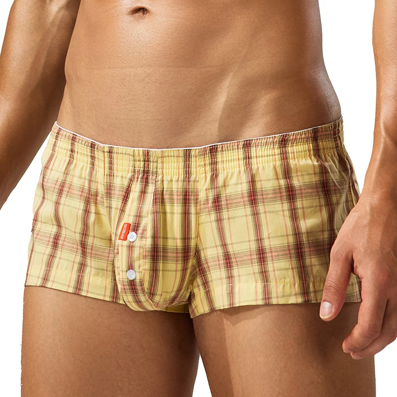 شورت مسطح للرجال، شورت آرو، ملابس داخلية مربعة، نمط مربعات، فتحة أزرار، شورت منزلي رياضي عصري وغير رسمي #3