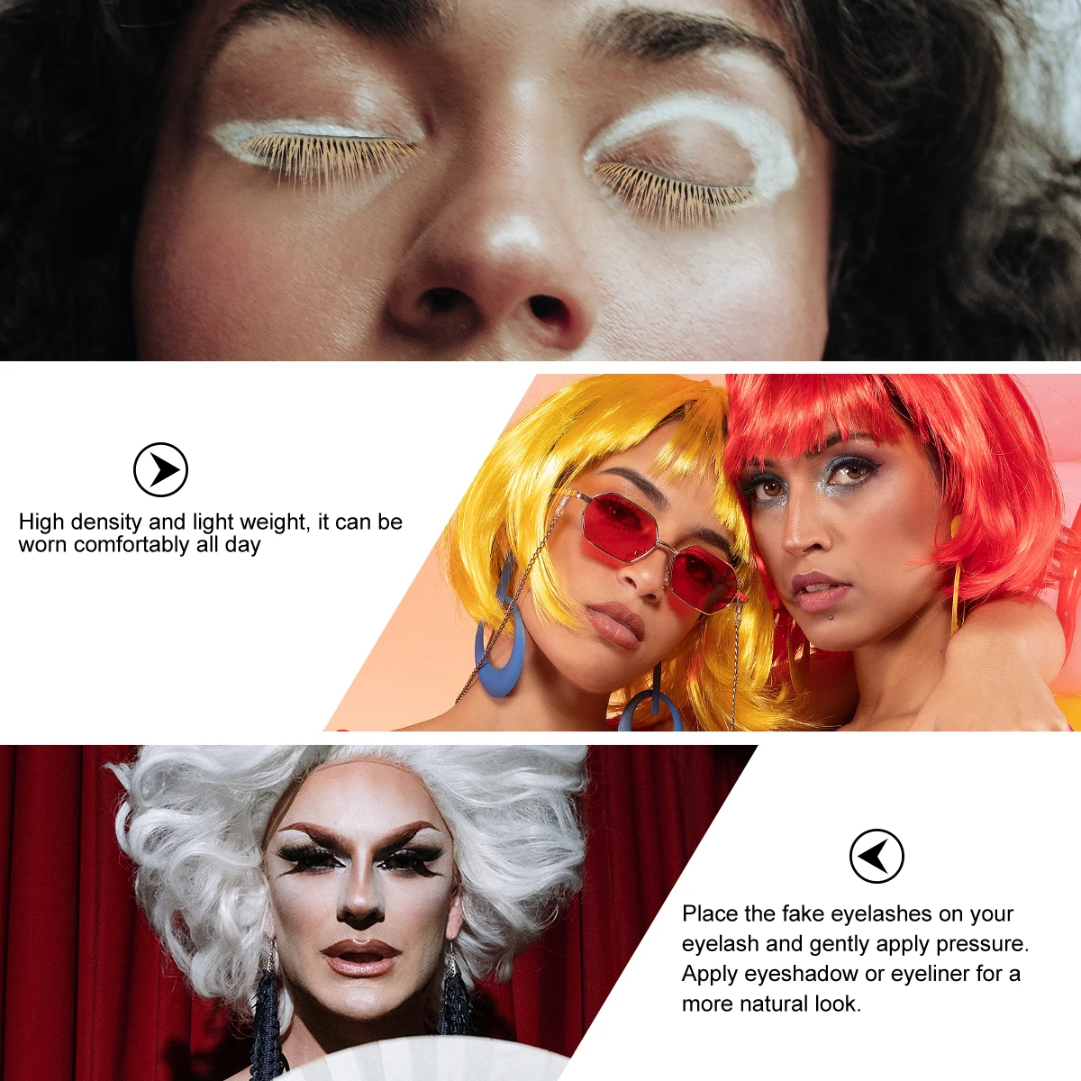 

3 Pairs Colored False Eyelashes Super Long Yellow Purple Blue for Halloween Party Photography Fashion Show Cosplay Stage Effect