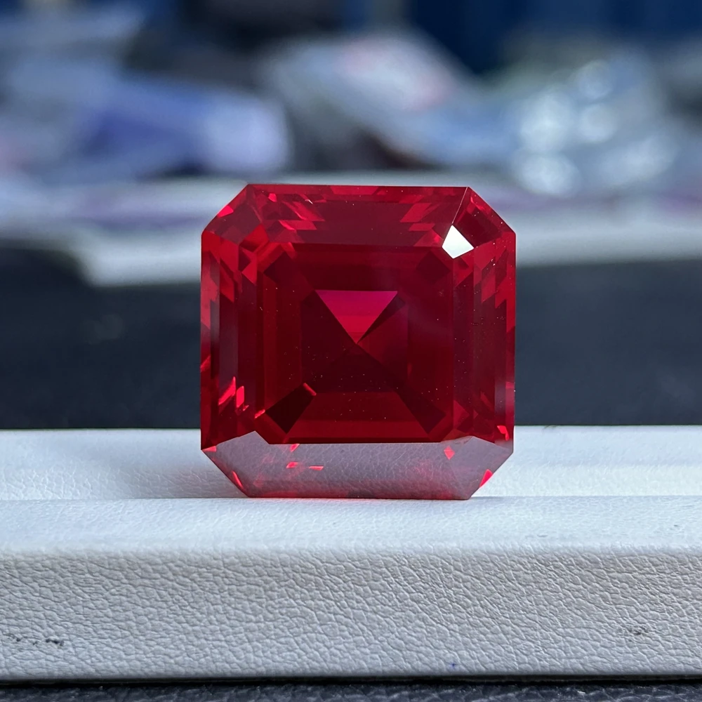 Meisidian UV Asscher Cut, Hardness 9 Pigeon Blood Red Ruby, 24X24mm, 83 Carat