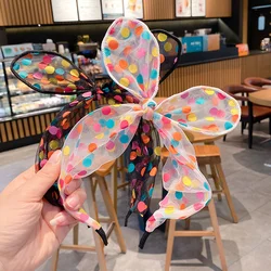 Spring Summer Cool Chiffon Color Big Dot Rabbit Ear Bow Hairband For Girl Cute Kawaii Princess Beach Headband Accessories