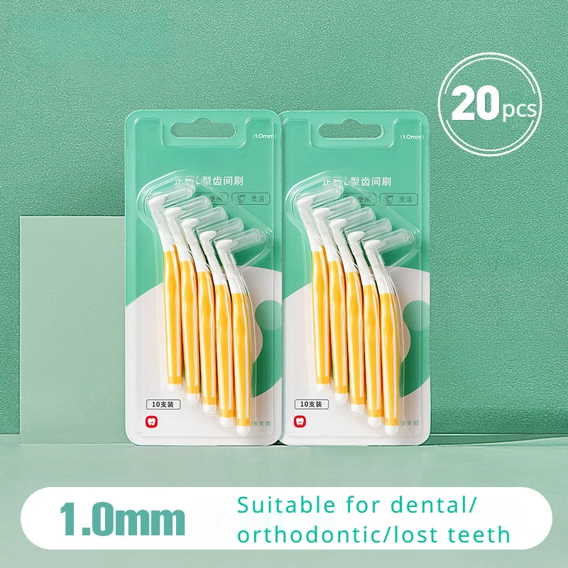 20pcs Oral cleaning L-shaped interdental brushing brush Orthodontic special toothbrush High density soft brush head gently clean