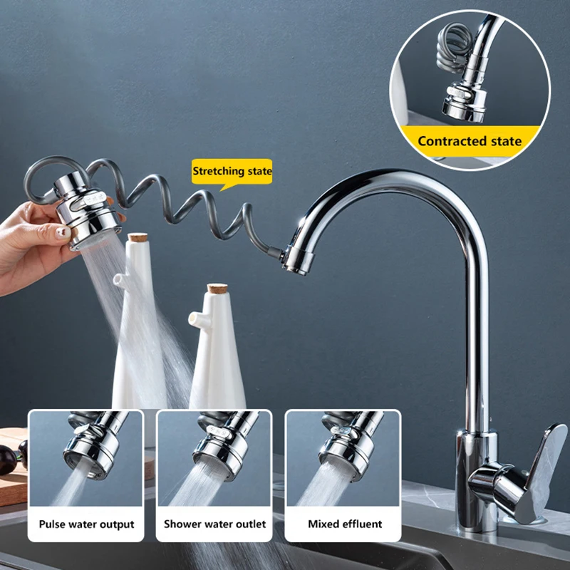 3 Modes Pull Out Faucet Extender Universal Aerator Sink Mixer Extension Tube Shower Water Saving Tap Kitchen Accessories