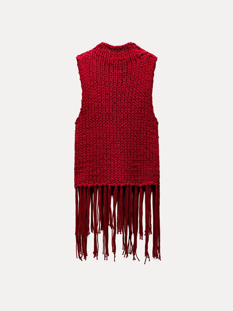 Wiosenna Nowość Damska Dzianinowa Wyszczuplająca Okrągła Bluzka z Frędzlami Dekoracyjnymi Wysoki Stan Do Pracy Średniej Długości Dr