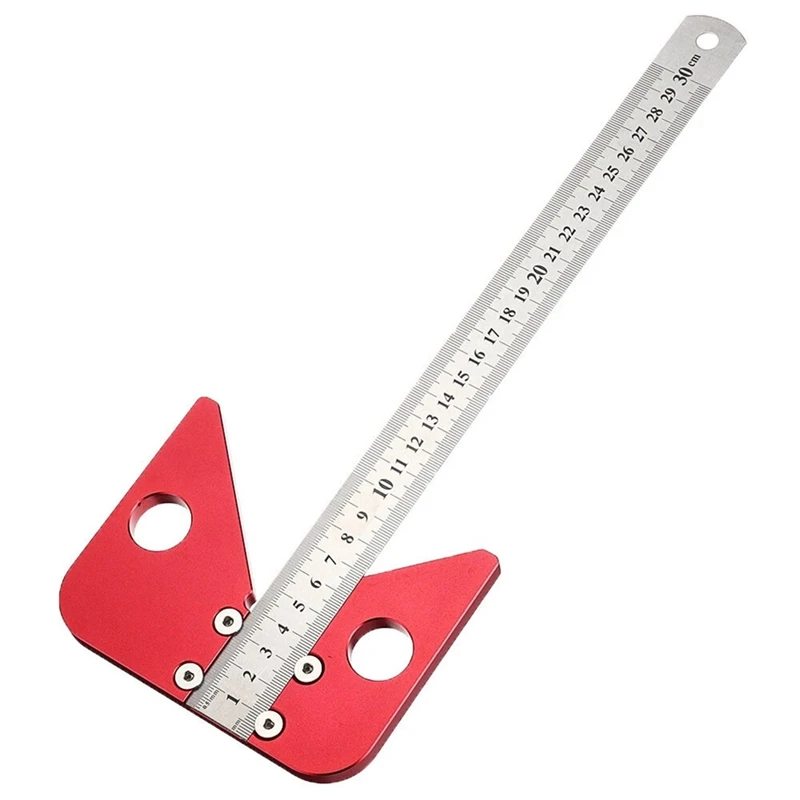 1 Piece Woodworking Center Marking Ruler 45-Degree Angle Marking Ruler Set Silver&Red