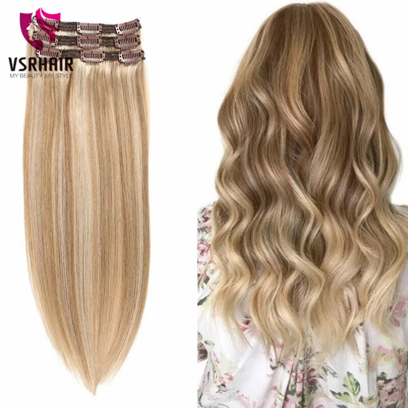VSR 3pcs Clips Extensions 100% Pure Human Hair Clip Hair Extension