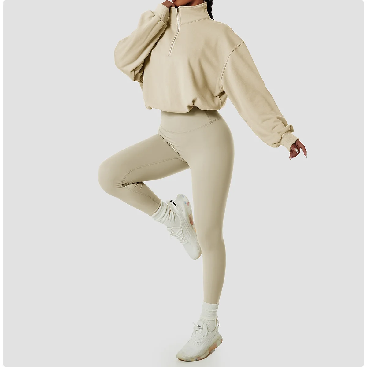 cotton Winter Outdoor High Collar Yoga Jacket Top Coat Running Women\'s Sports Jacket Half Zipper Women Sports Long Sleeves